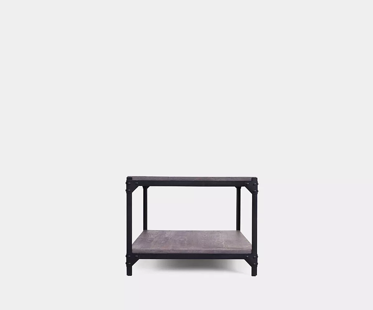 Brooklyn Couchtisch aus Metall Schwarz - Seitenansicht Seitenansicht eines Couchtisches aus Stahl in Schwarz und in industrial Stil