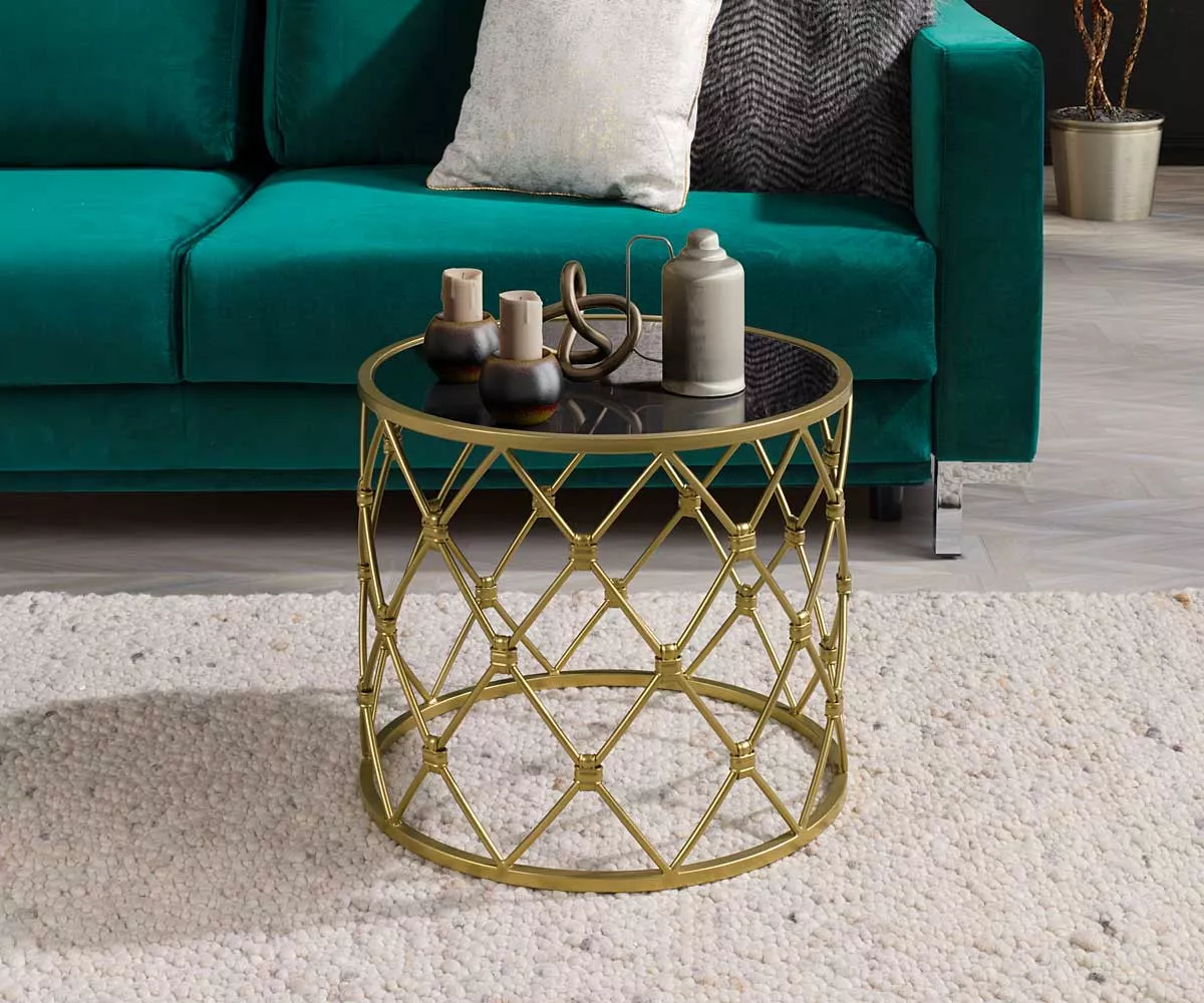 ARCUM Couchtisch rund Runder Couchtisch aus Metall in Gold