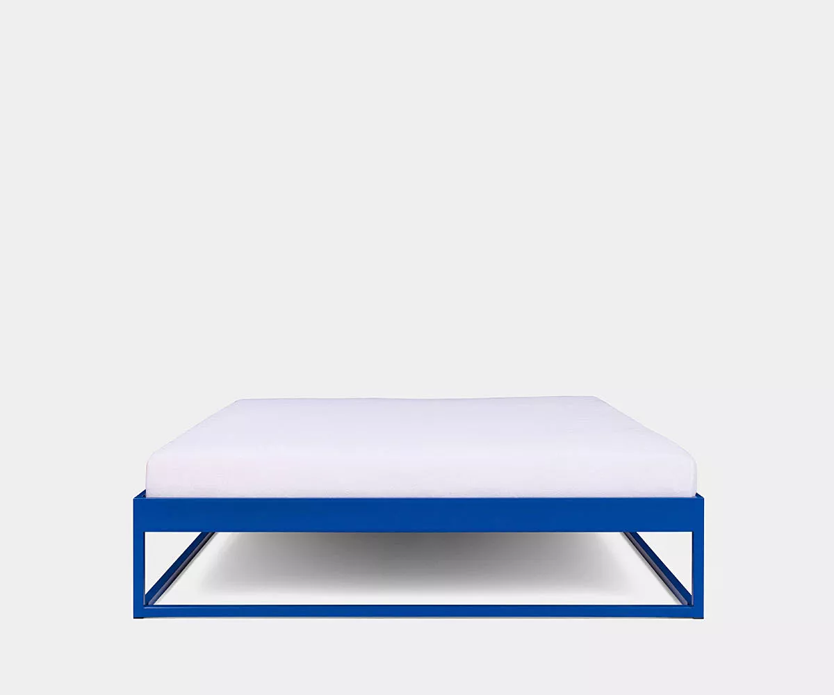 SIMPLEX Metallbett ohne Kopfteil in Blau Vorderansicht Simplex-Metallbett ohne Kopfteil in Blau