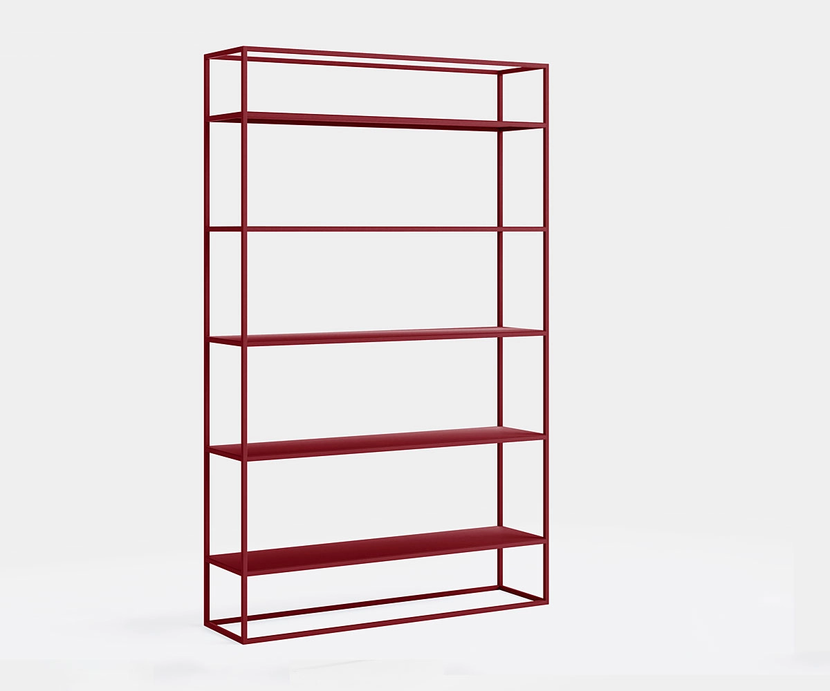 living room shelf made of metal 90 cm wide in burgundy