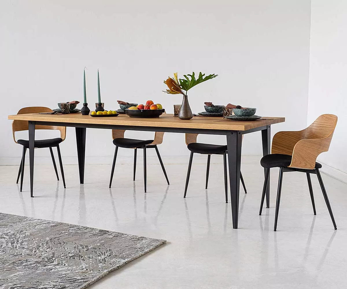 Eichentisch mit Metallgestell Industrial Esstisch aus Metall und Eiche