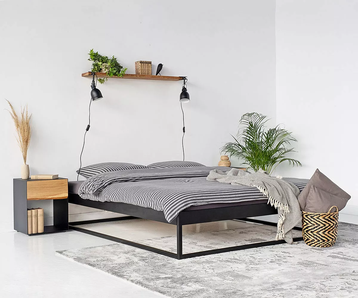 SIMPLEX Metallbett in Schlafzimmer Bett aus Metall ohne Kopfteil in Schwarz