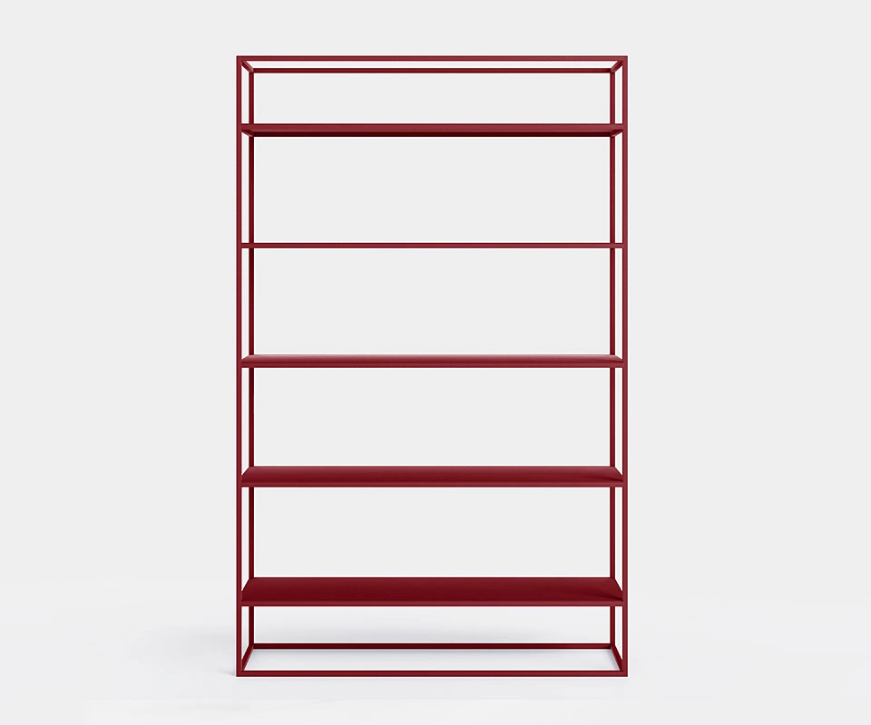 open shelf made of metal 90 cm wide in burgundy